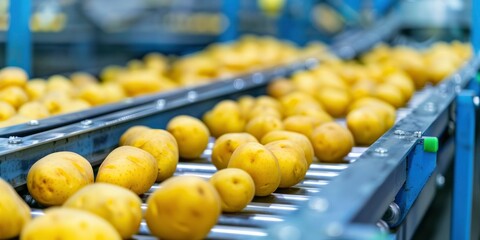 Close-Up of the Production Workshop at the Japanese Big Potatoes Factory, Fully Automatic Production Lines.