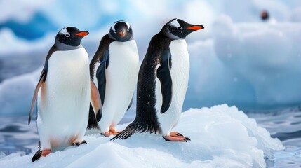 Obraz premium Penguins Standing on a Floating Ice Sheet in the Arctic Ocean