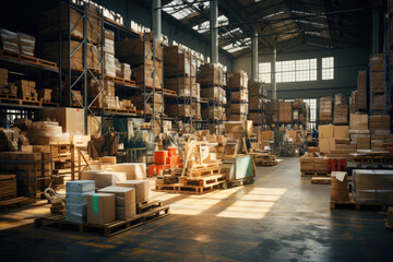 Multi-level warehouse of goods in a shopping center - obrazy, fototapety, plakaty