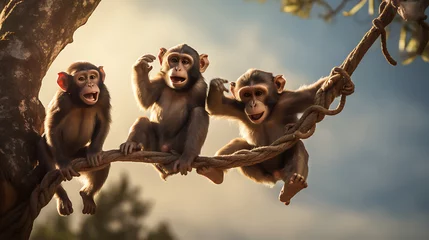Fotobehang Monkeys swinging from tree to tree. © Muhammad