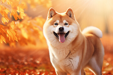 Shiba inu akita dog portrait on autumn background - obrazy, fototapety, plakaty
