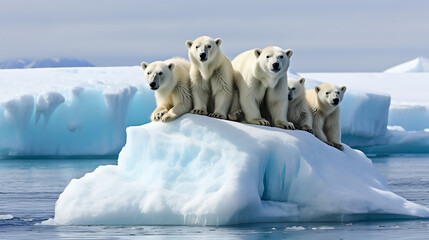 Polar bears on an iceberg.