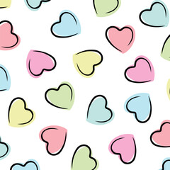 Cute seamless pattern with colorful hearts for background