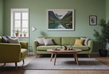 Modern Scandinavian Style Living Room with Stylish Furniture and Decorations
