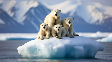 Polar bears on an iceberg.