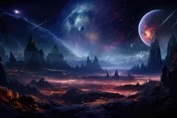 Poster Futuristic sci-fi landscape with alien planet © Michael