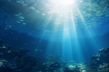 Underwater view of sunrays - obrazy, fototapety, plakaty
