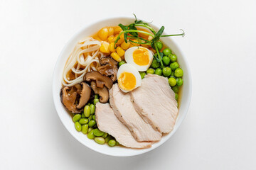 Traditional japanese ramen noodles soup with meat