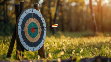 Arrow hit goal ring in archery target