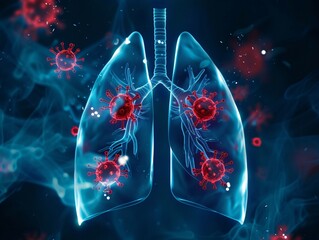 a lungs with red virus cells - obrazy, fototapety, plakaty