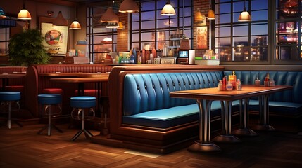 A trendy restaurant interior with a mix of booth seating and bar stools