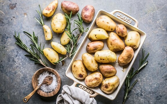 Fresh from the farm potatoes ready to be roasted with garlic and rosemary