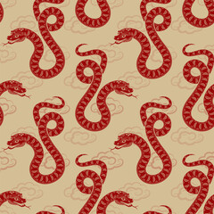 Seamless pattern with Asian elements for happy Chinese new year of the Snake 2025