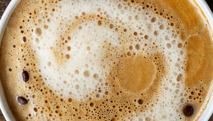 Close up of latte coffee foam texture, breakfast morning drink