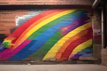 Lgbt rainbow flag graffiti on the brick