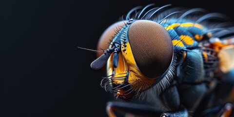 A macro shot of a gadfly, capturing the essence of arthropods and their striking yellow striped patterns on a dark backdrop. Ideal for zoologists
