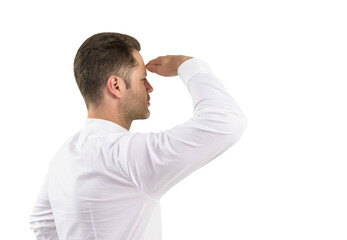 Man in formal wear saluting towards the horizon, leadership and success concept
