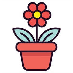 Flower Pot flat icon outline in the style of simple vector