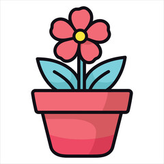 Flower Pot flat icon outline in the style of simple vector