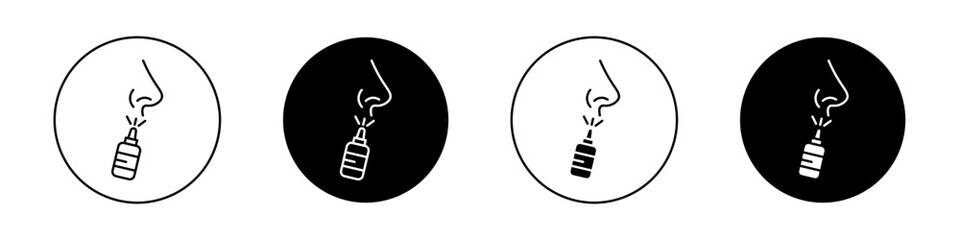 Nasal Spray Icon Set. Medical rhinitis relief vector symbol in a black filled and outlined style. Breathe Easy Sign.