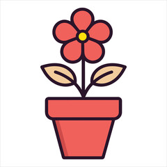 Flower Pot flat icon outline in the style of simple vector