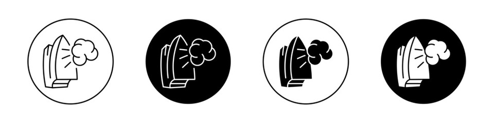 Steaming Iron Icon Set. Clothes care fashion vector symbol in a black filled and outlined style. Smooth Care Sign.