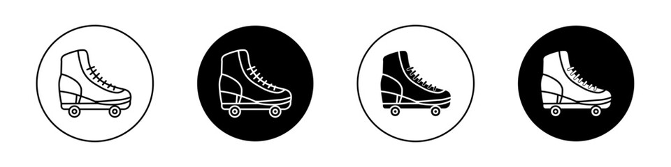 Roller Skates Icon Set. Inline speed design vector symbol in a black filled and outlined style. Glide Thrill Sign.