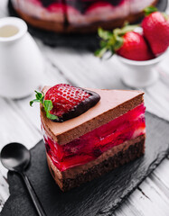 chocolate with jelly cake with strawberry