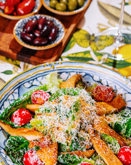 Fresh healthy caesar salad close up