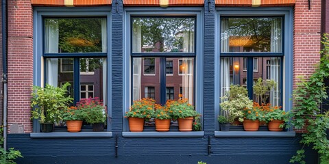 Amsterdam's abode adorned with panes. - obrazy, fototapety, plakaty