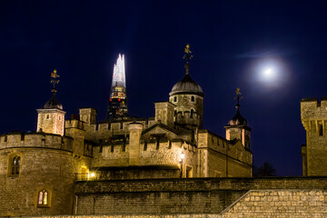 Fototapeta na wymiar Tower of London in London, UK, Lit up at Night
