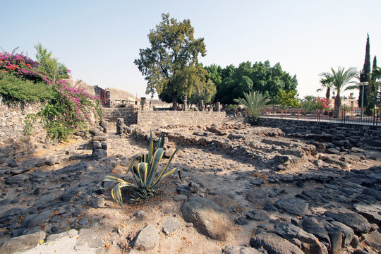 Ruins of biblical era village in Capernaum on the Sea of Galilee, Israel