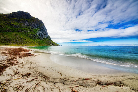 The Famous and Beautiful Beach at Uttakleiv in Lofoten, Norway
