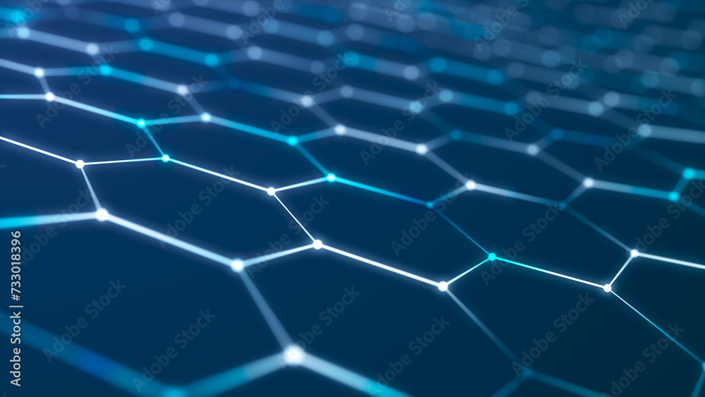 Poster technology background. honeycomb concept. big data. hexagonal space with connected dots and lines. 3