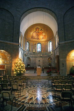 Interior of the Church of the Dormition abbey in mount Zion, Jerusalem, Israel