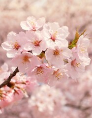 Fototapeta premium Cherry Blossoms Blooming at the start of Spring - Last days of Winter announcing the new Season of Spring - Sakura Festival Hanami 
