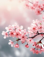 Obraz premium Cherry Blossoms Blooming at the start of Spring - Last days of Winter announcing the new Season of Spring - Sakura Festival Hanami 