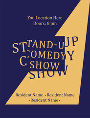 Poster design for a stand-up comedy show. Flyer and advertisement. Vector flat illustration - obrazy, fototapety, plakaty