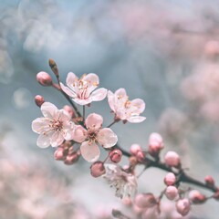 Cherry Blossoms Blooming at the start of Spring - Last days of Winter announcing the new Season of Spring - Sakura Festival Hanami 