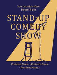 Poster design for a stand-up comedy show. Flyer and advertisement. Vector flat illustration