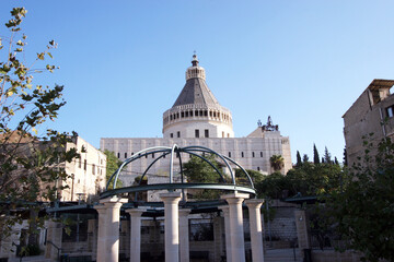 The Basilica of the Annunciation in Nazareth, Israel, stands on the site where the archangel Gabriel announced to Mary the forthcoming birth of Jesus - 733019158