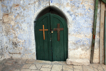 Small cell of the Coptic Orthodox Church situated on the roof of the Church of the Holy Sepulchre...
