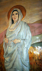 Virgin Mary, detail of the altar in the chapel of the Casa Nova pilgrimage house in Nazareth, Israel - 733019184