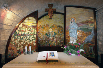 Altar in the chapel of the Casa Nova pilgrimage house in Nazareth, Israel
