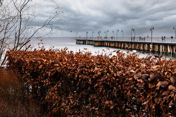 Old wooden pier in Gdynia, Baltic Sea coast 
