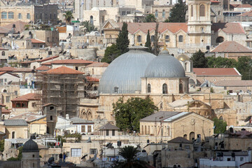 Naklejka premium Church of the Holy Sepulchre in Jerusalem, site of the crucifixion and tomb of Jesus Christ, Israel, Izrael on October 03, 2006