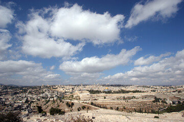 Panorama of Jerusalem from the Mount of Olives to the old city, Israel