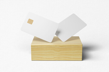 Credit card on wooden block mockup 3d rendering