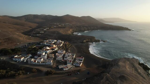 Fuerteventura, Canary islands. Coastline and beach in a tourist town.