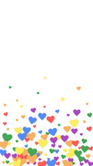 Rainbow colored scattered hearts. LGBT valentine
